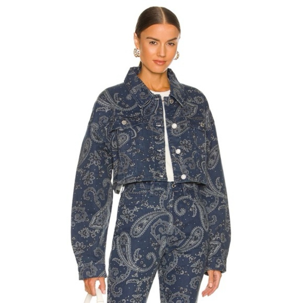 WeWoreWhat | Cropped Jean Jacket in
Night Sky Blue Paisley Denim